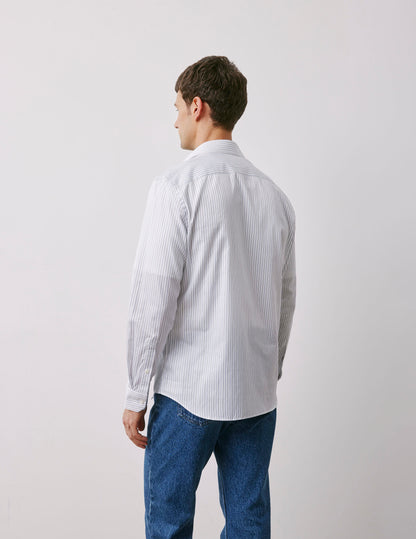 Semi-fitted navy striped shirt