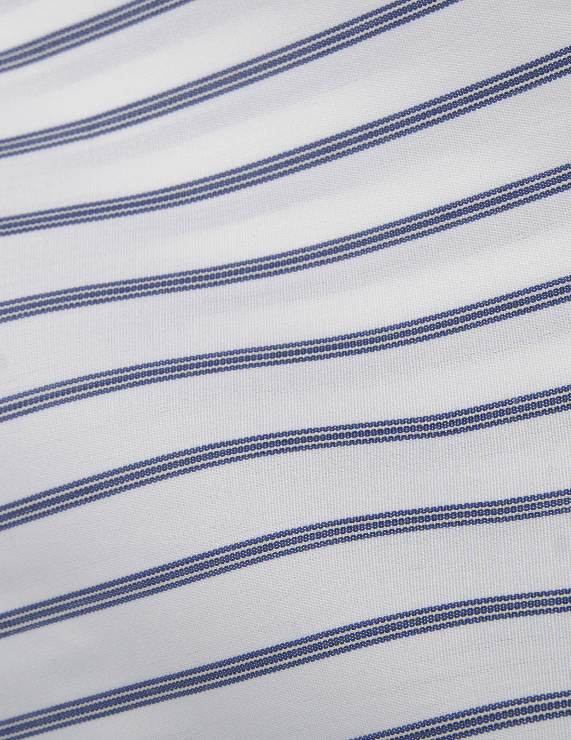 Chemise semi-ajustée Voyage rayée bleue - Popeline - Col Italien - Repassage facile