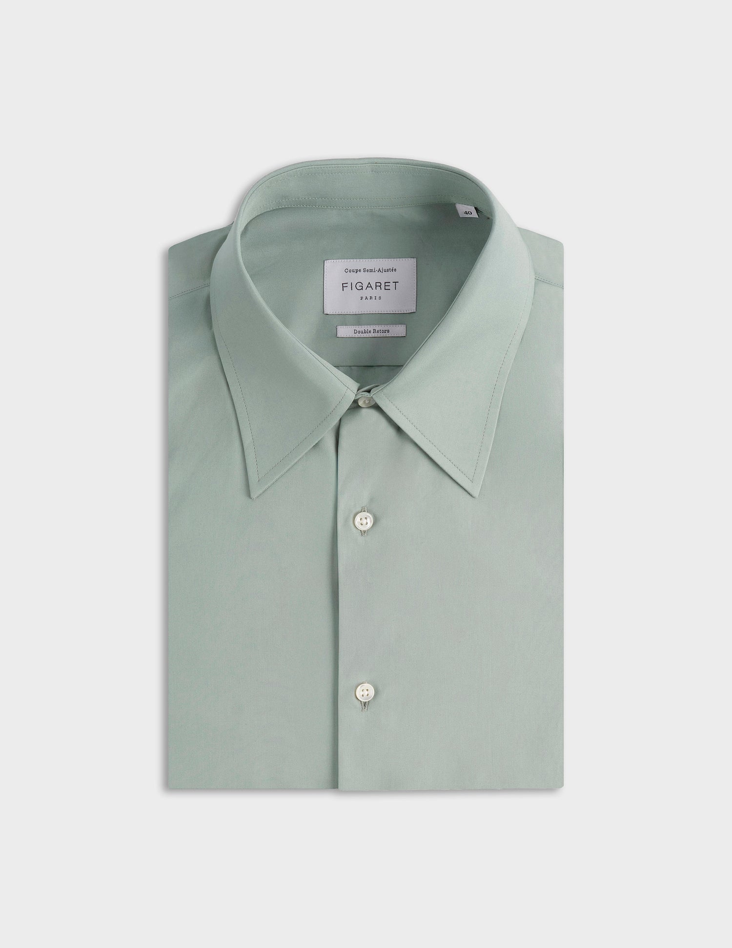 Chemise semi-ajustée verte - Popeline - Col Majestueux