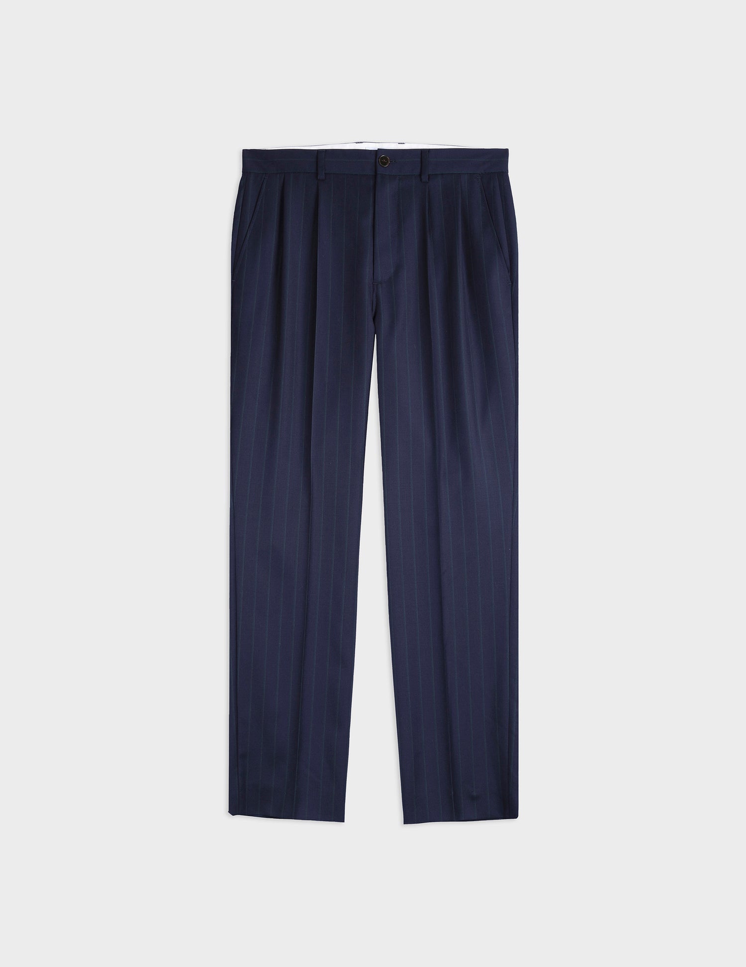 Pantalon de costume Driss en laine vierge marine rayé