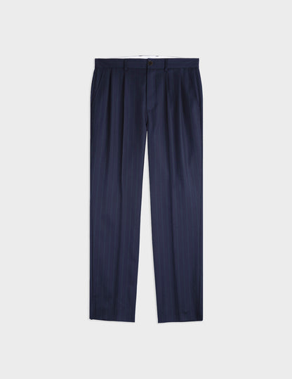 Pantalon de costume Driss en laine vierge marine rayé