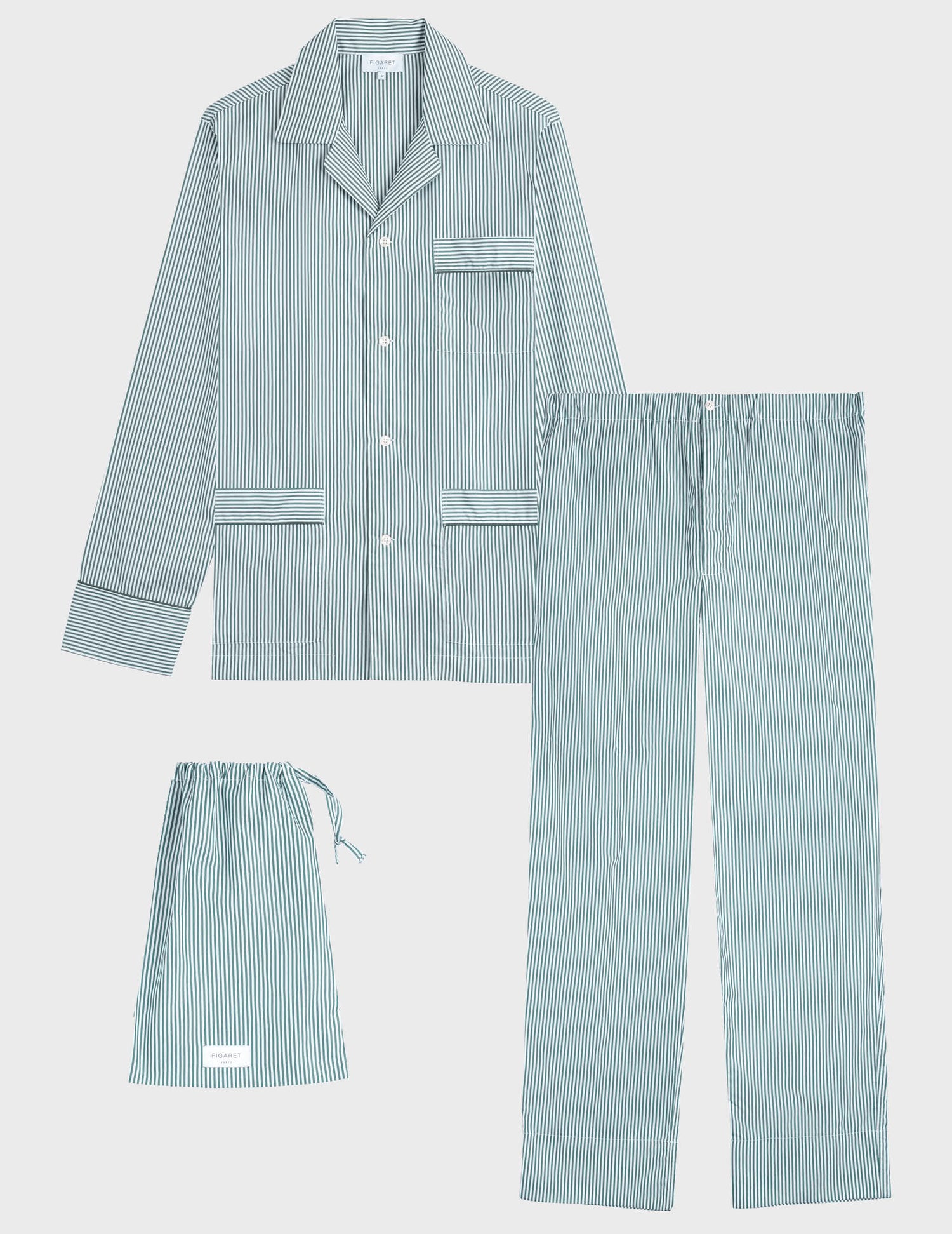 Pyjama Louis en popeline rayée verte