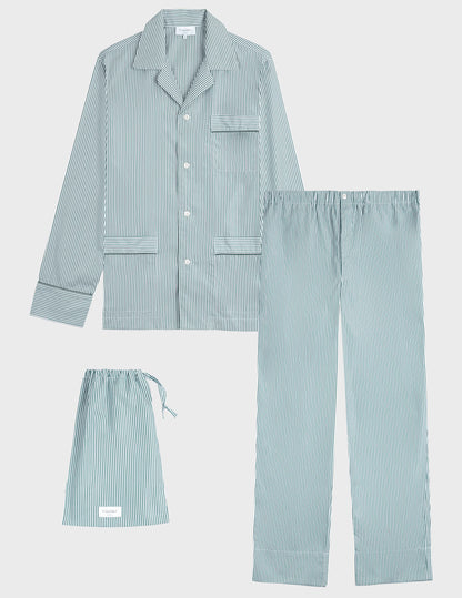 Pyjama Louis en popeline rayée verte