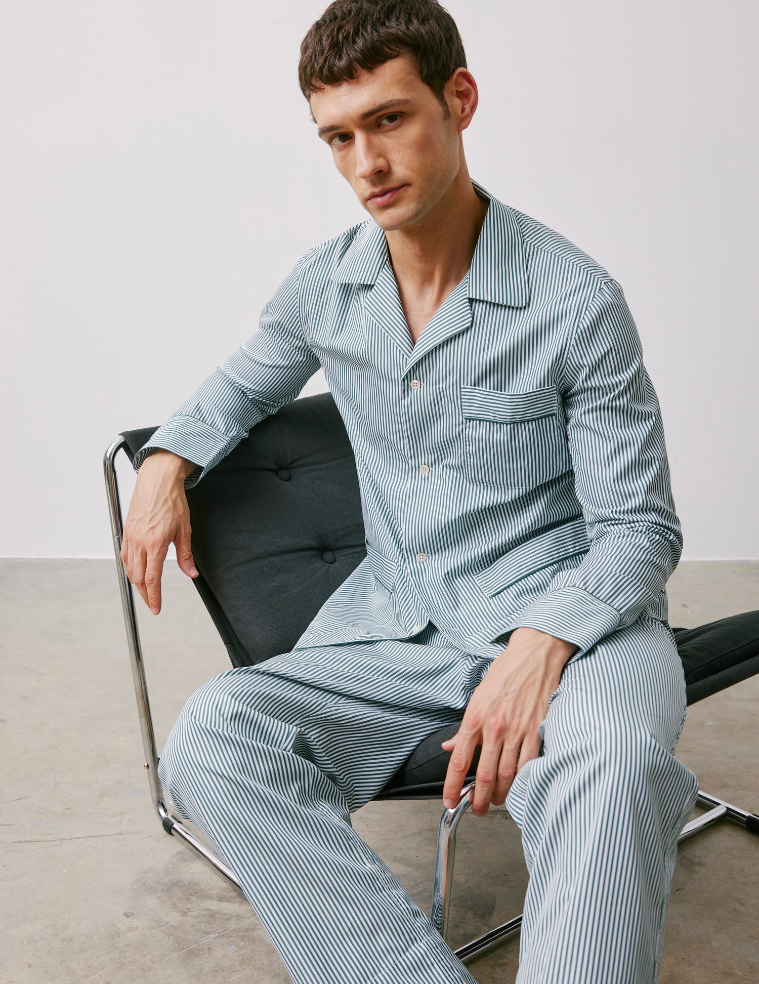 Pyjama Louis en popeline rayée verte