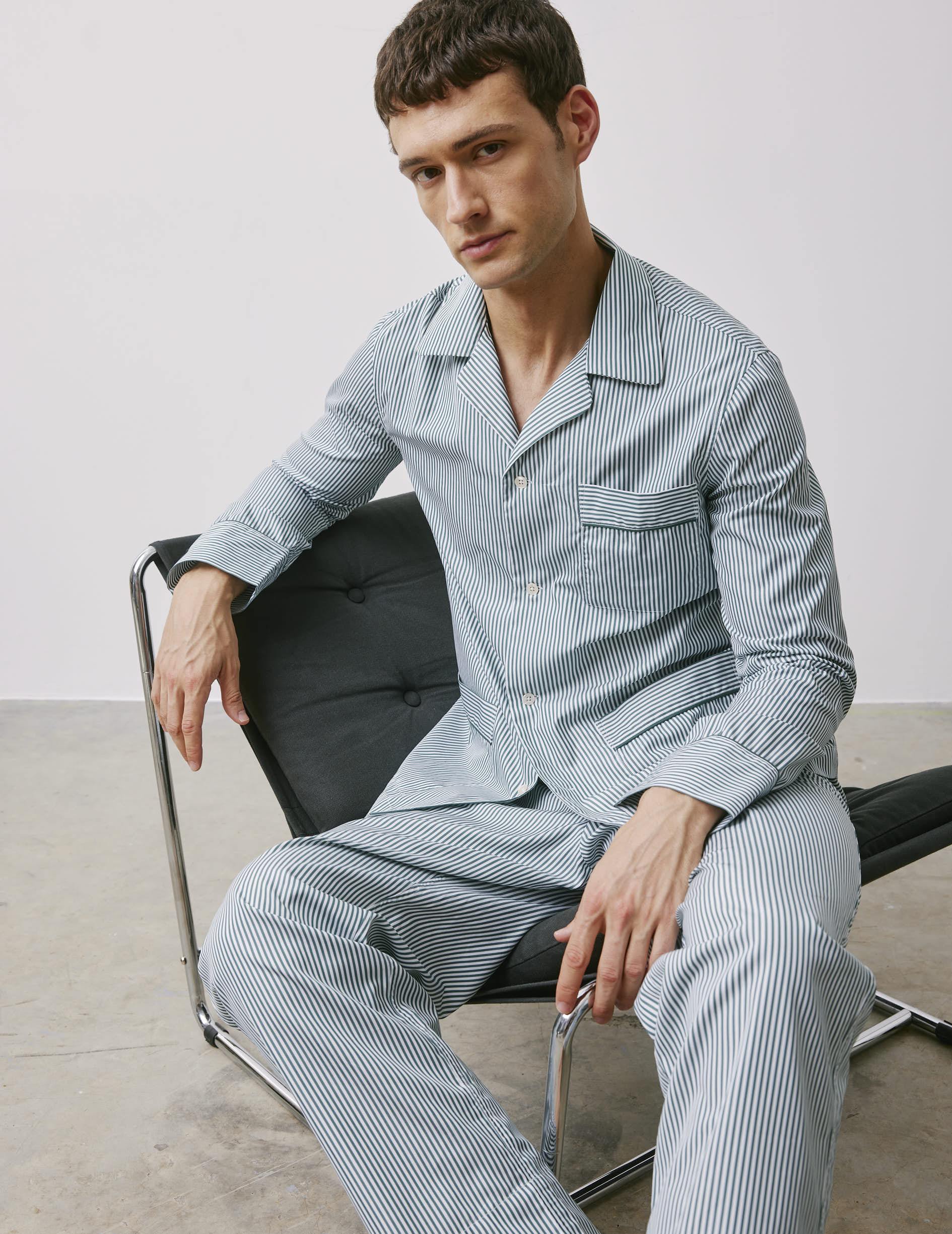 Pyjama Louis en popeline rayée verte