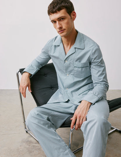 Pyjama Louis en popeline rayée verte