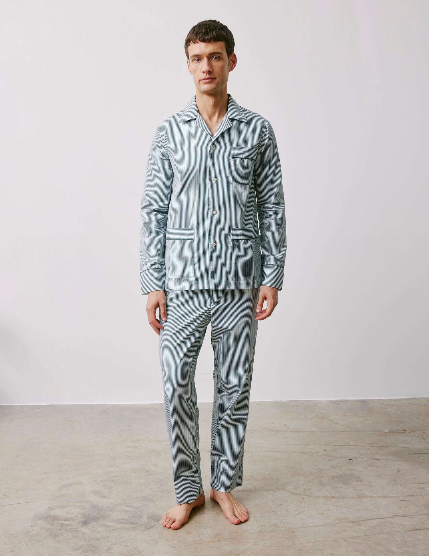 Pyjama Louis en popeline rayée verte