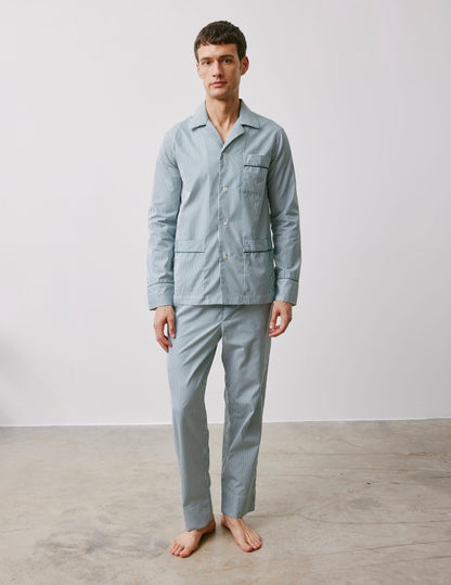 Pyjama Louis en popeline rayée verte