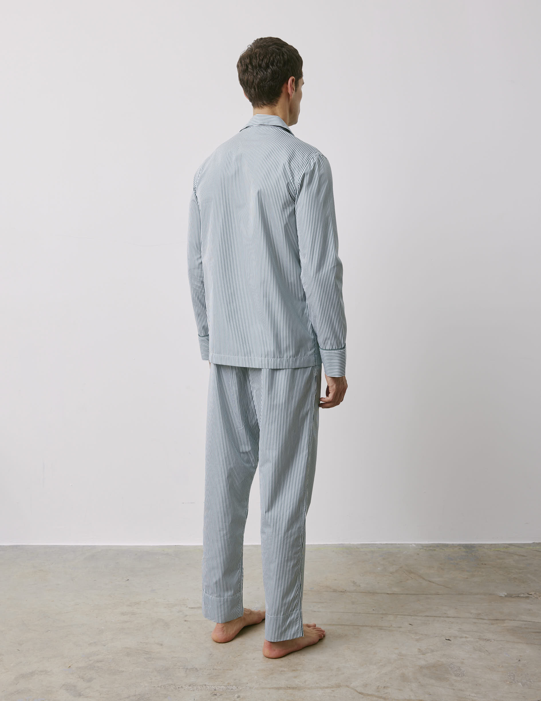 Pyjama Louis en popeline rayée verte