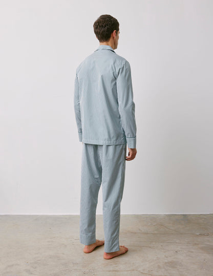 Pyjama Louis en popeline rayée verte