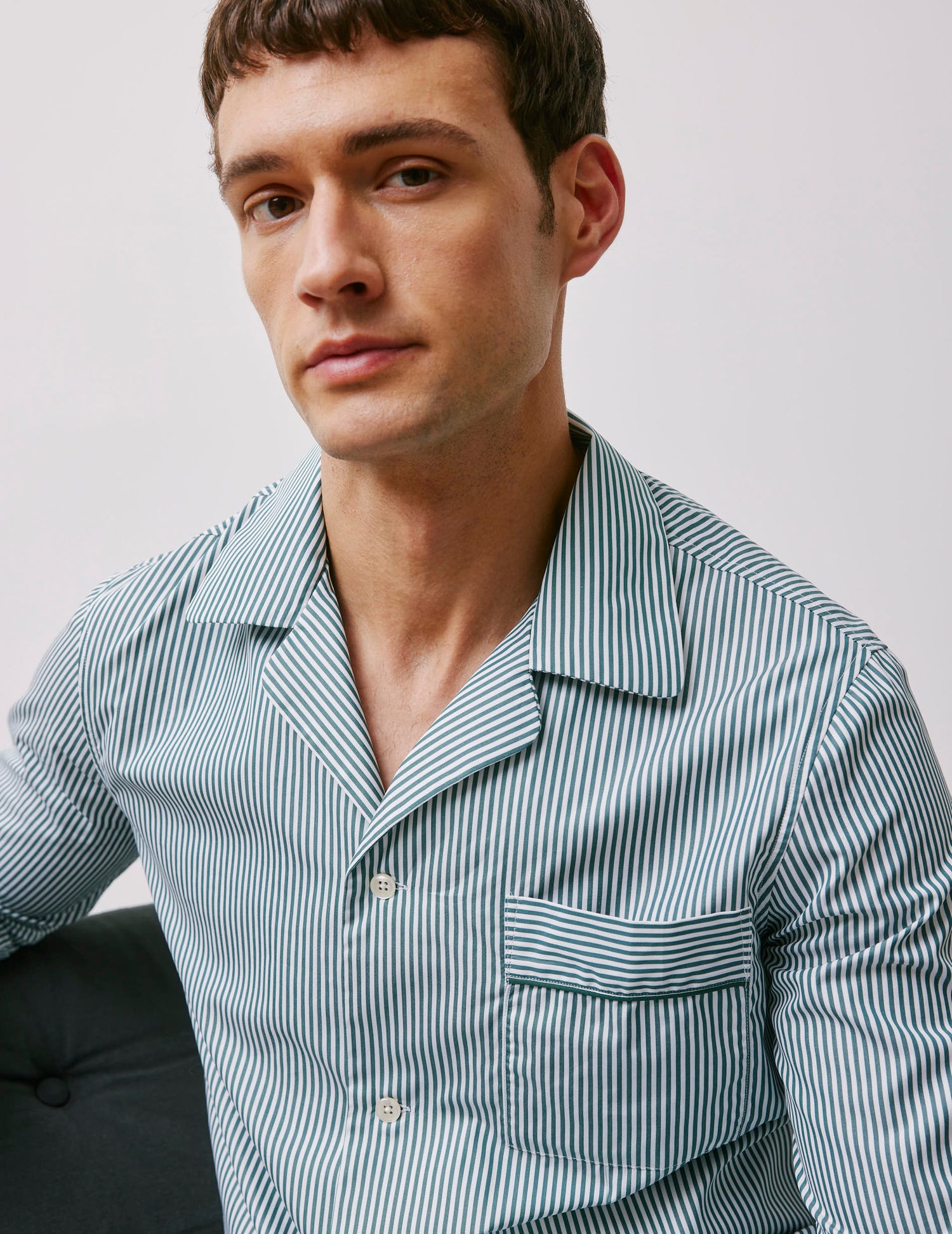 Pyjama Louis en popeline rayée verte