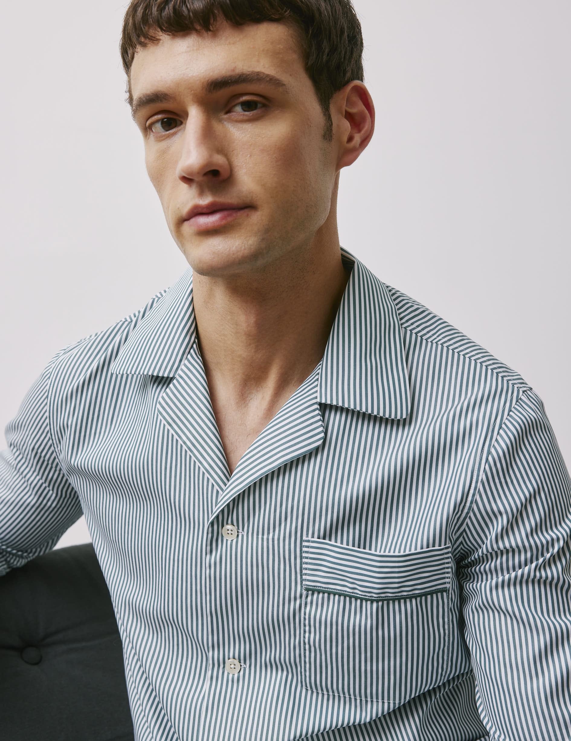 Pyjama Louis en popeline rayée verte