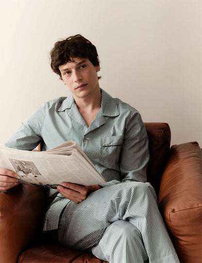 Pyjama Louis en popeline rayée verte