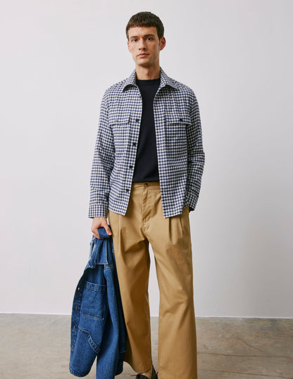 Maxime navy checked flannel shirt jacket
