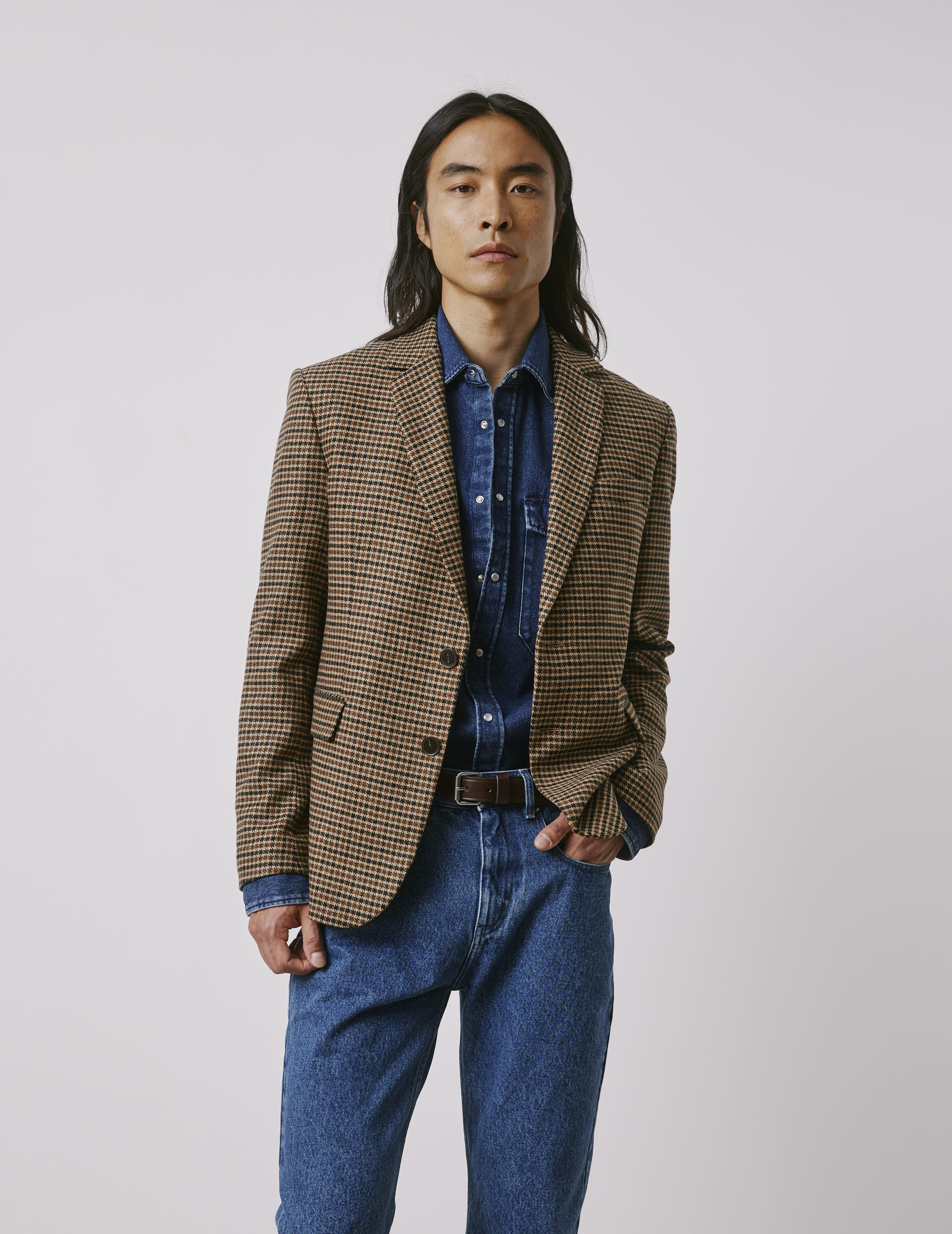 Blazer Gabin en laine à pied de poule marron