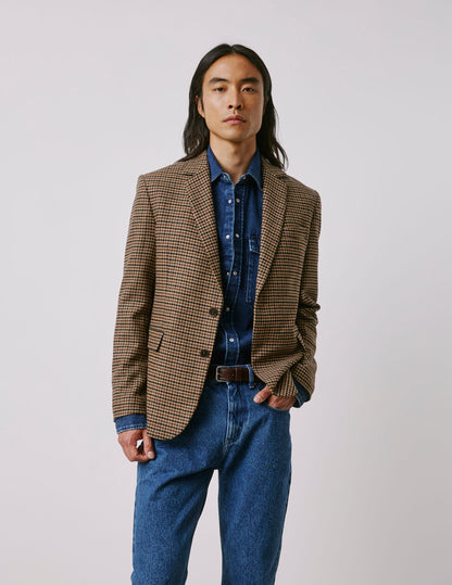 Blazer Gabin en laine à pied de poule marron