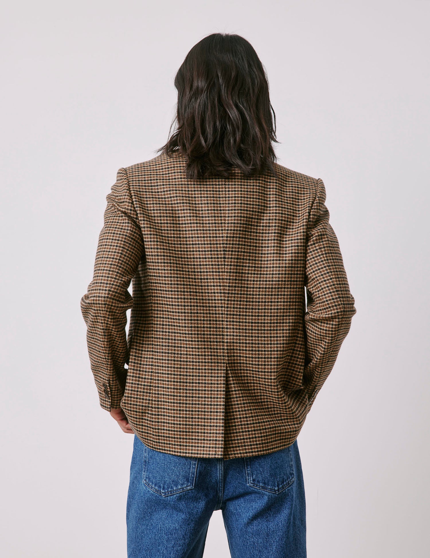 Blazer Gabin en laine à pied de poule marron