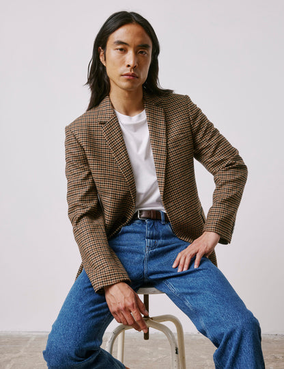 Blazer Gabin en laine à pied de poule marron