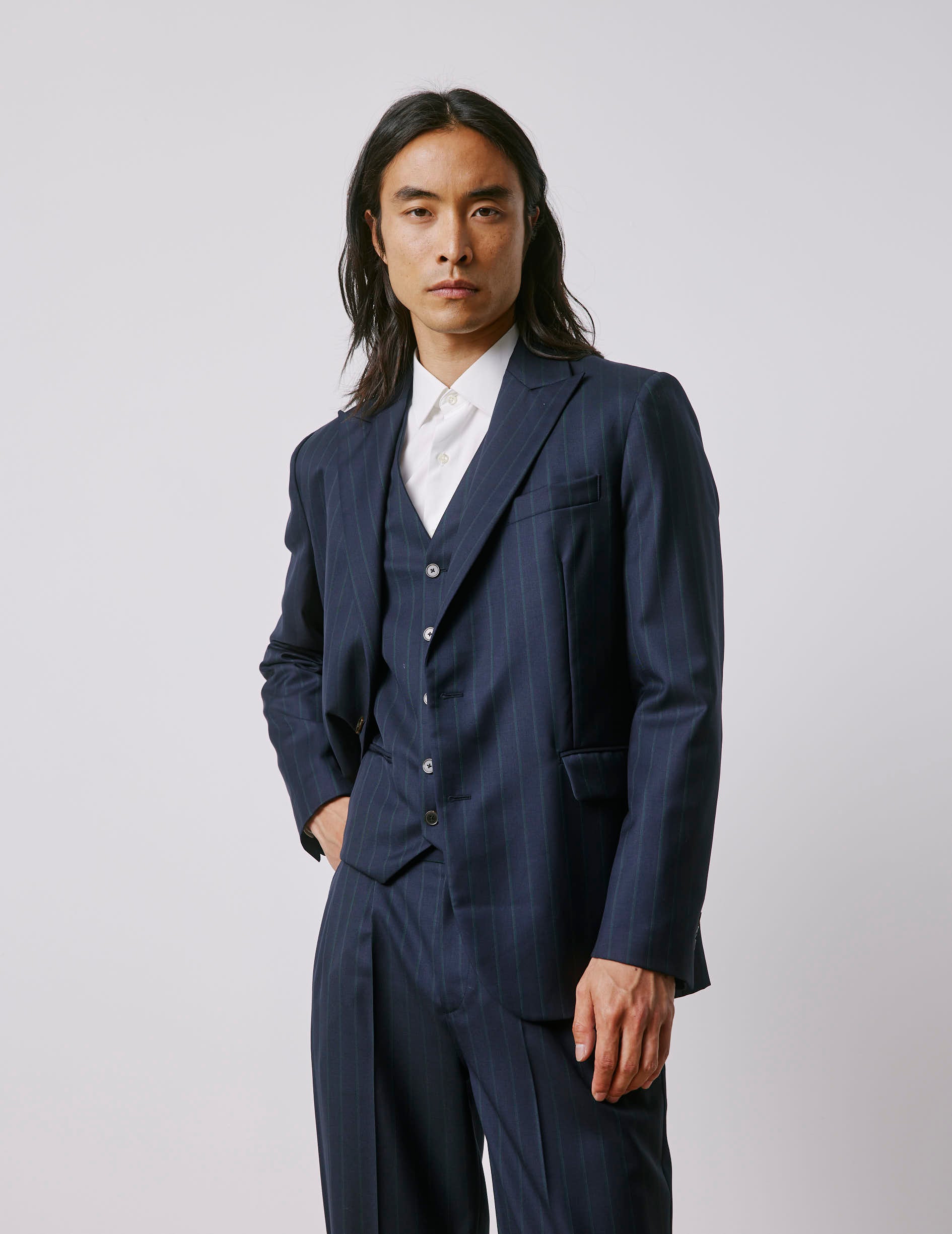 Gilet de costume Mickael en laine vierge marine rayé