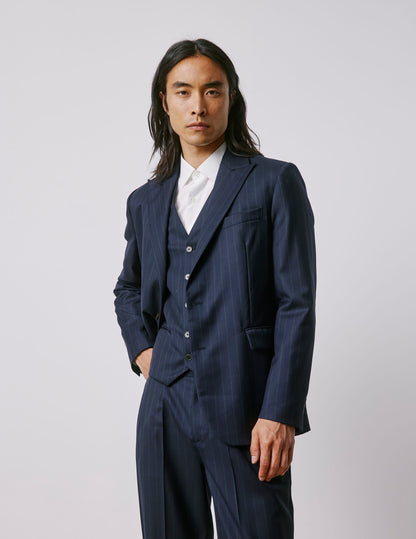 Gilet de costume Mickael en laine vierge marine rayé