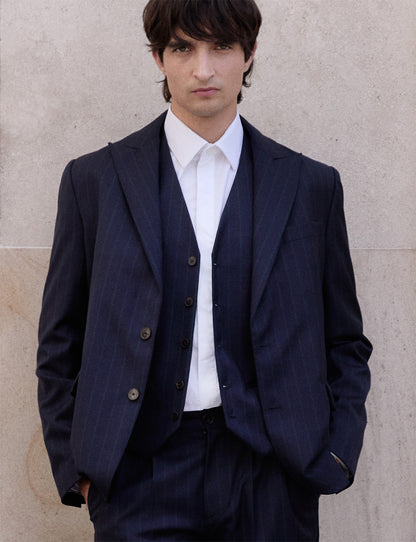 Gilet de costume Mickael en laine vierge marine rayé