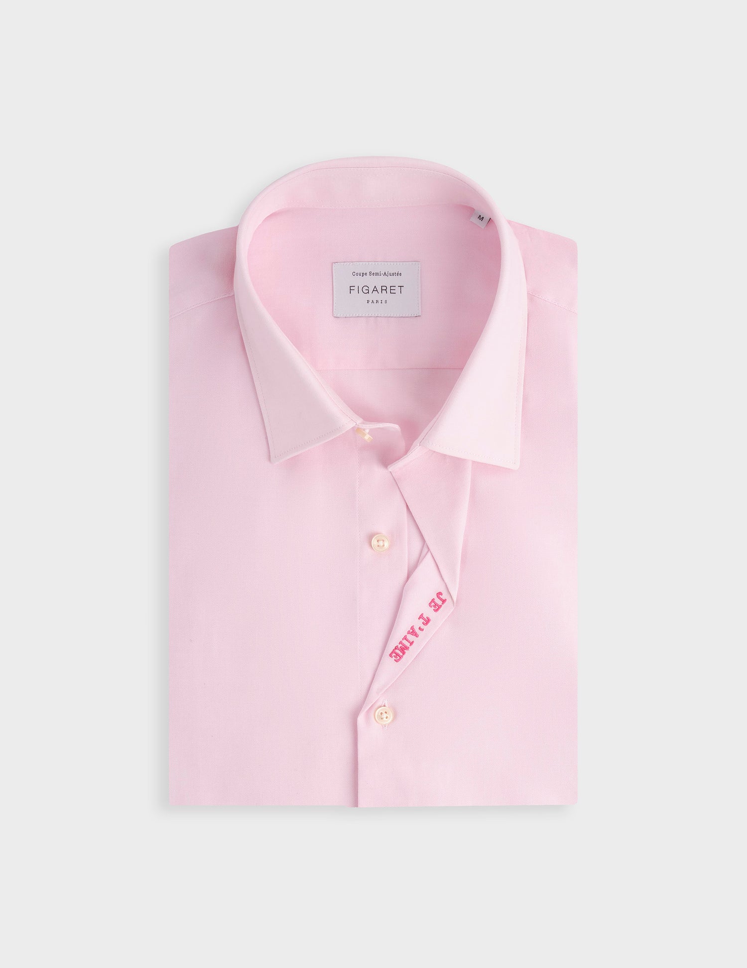 Chemise mixte "Je t'aime" rose - Pinpoint - Col Figaret#3