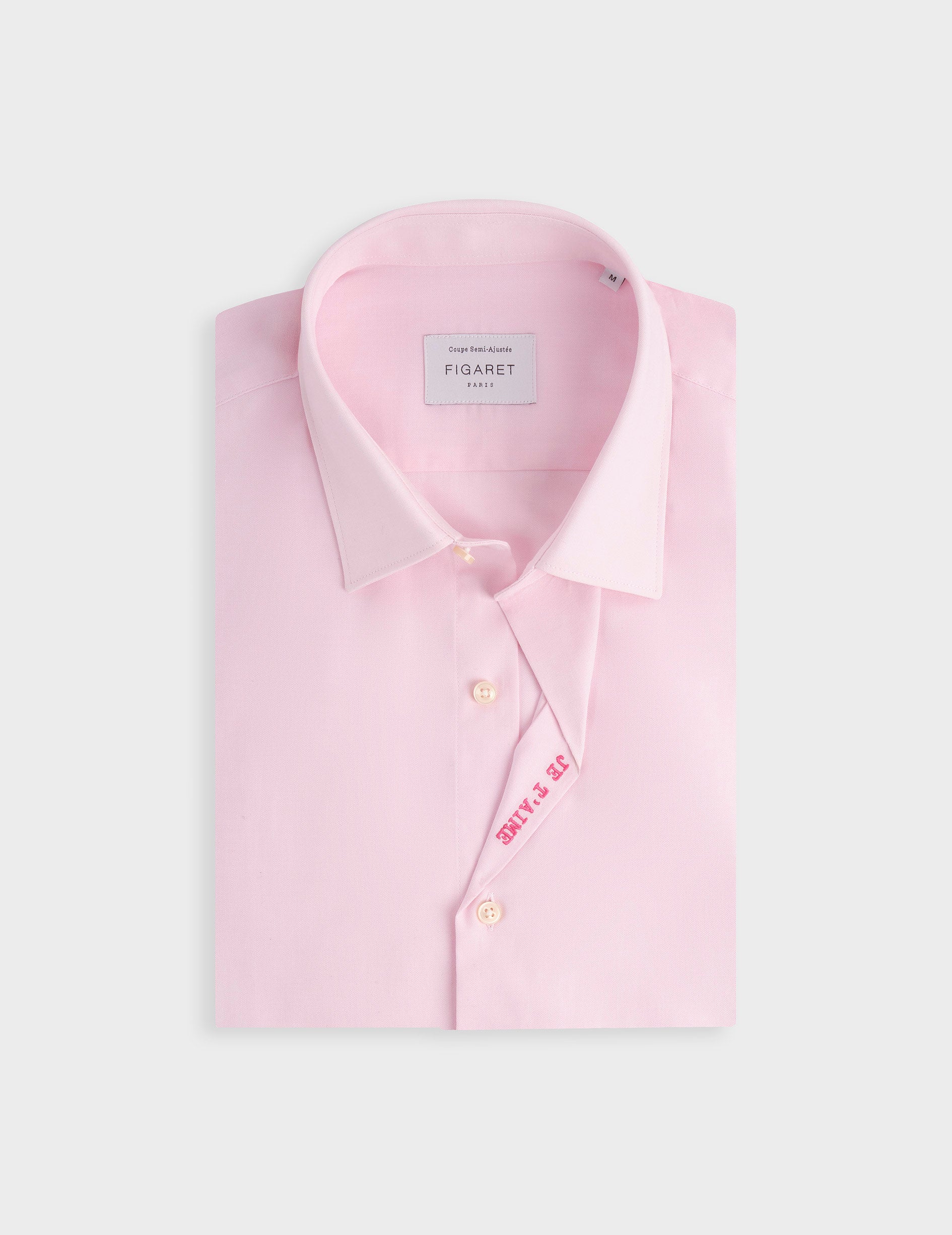 Chemise mixte "Je t'aime" rose - Pinpoint - Col Figaret
