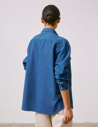 Denim "Je t'aime" unisex shirt with off-white embroidery