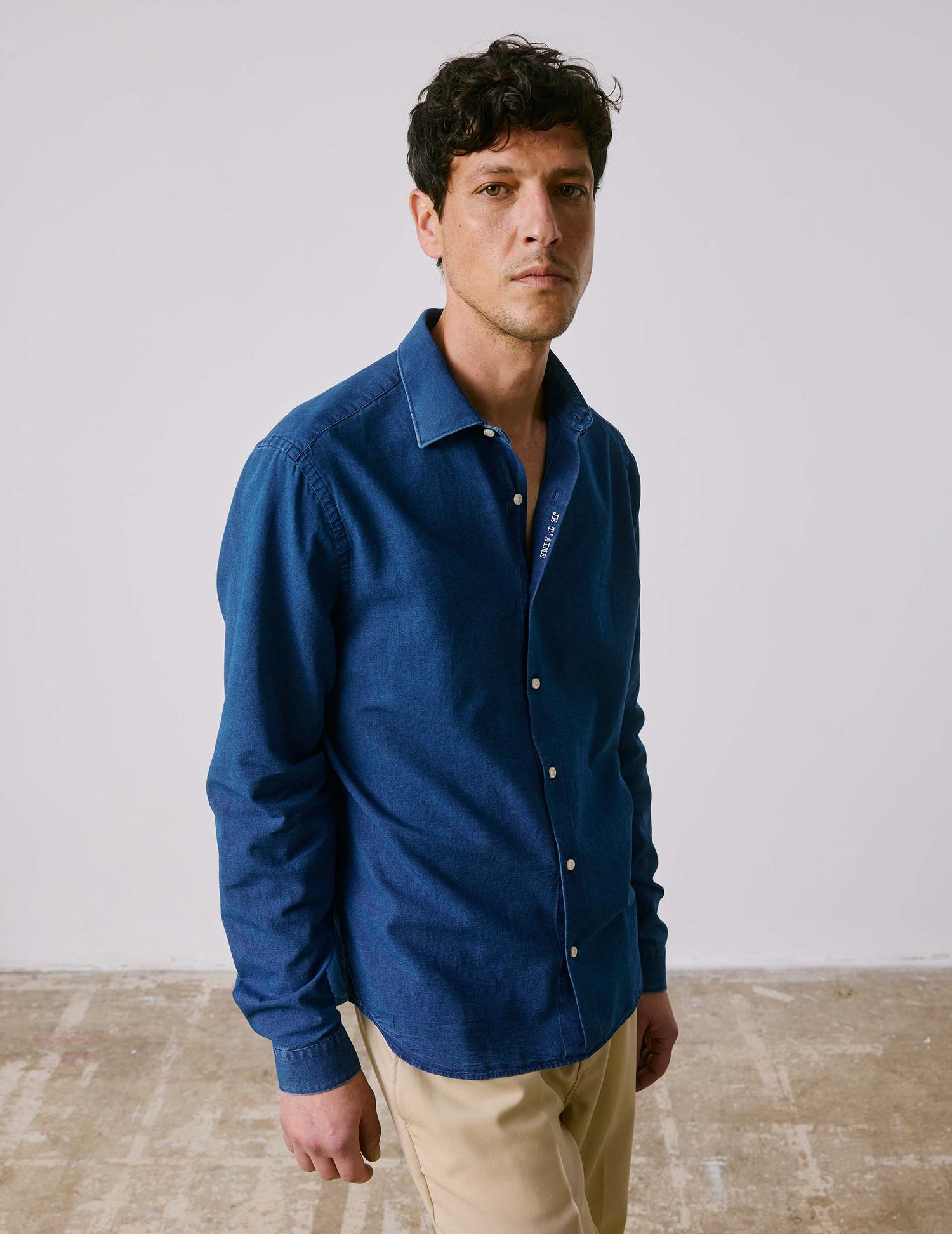 Chemise mixte Je t'aime en denim - Denim - Col Figaret#3