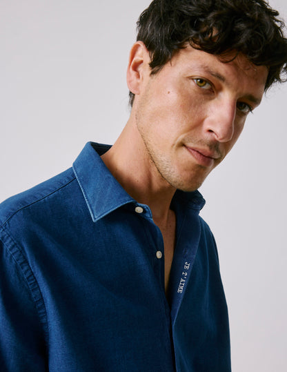 Denim "Je t'aime" unisex shirt with off-white embroidery