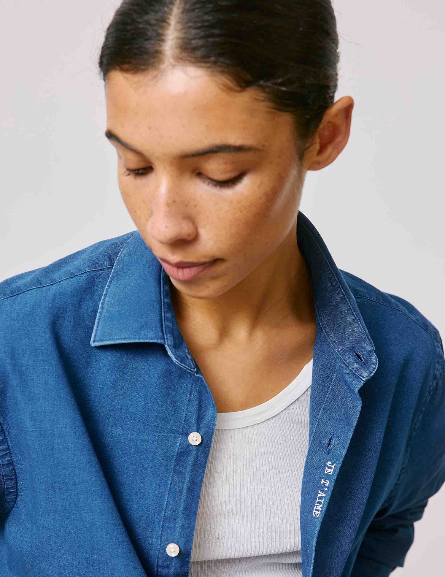 Chemise mixte Je t'aime en denim - Denim - Col Figaret#8