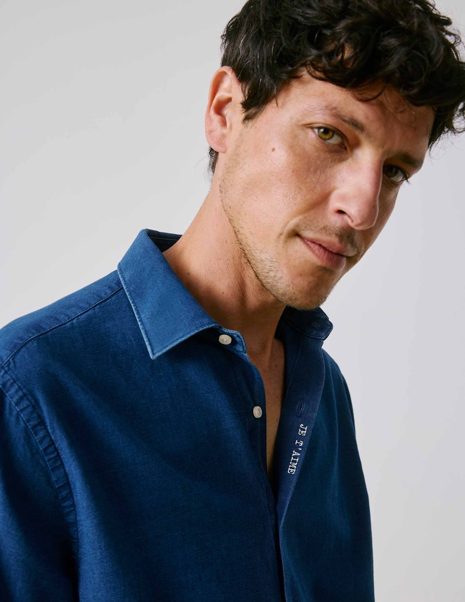 Chemise mixte Je t'aime en denim - Denim - Col Figaret