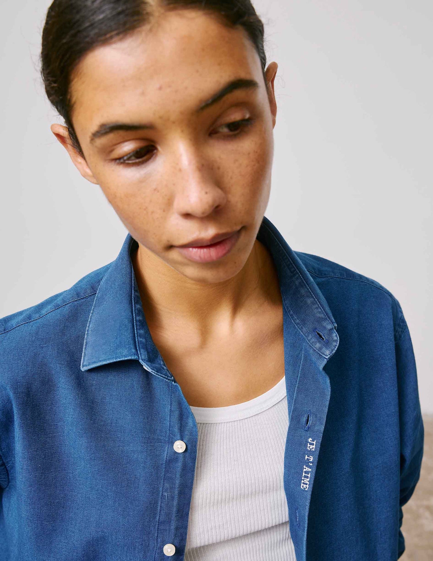 Chemise mixte Je t'aime en denim - Denim - Col Figaret#10
