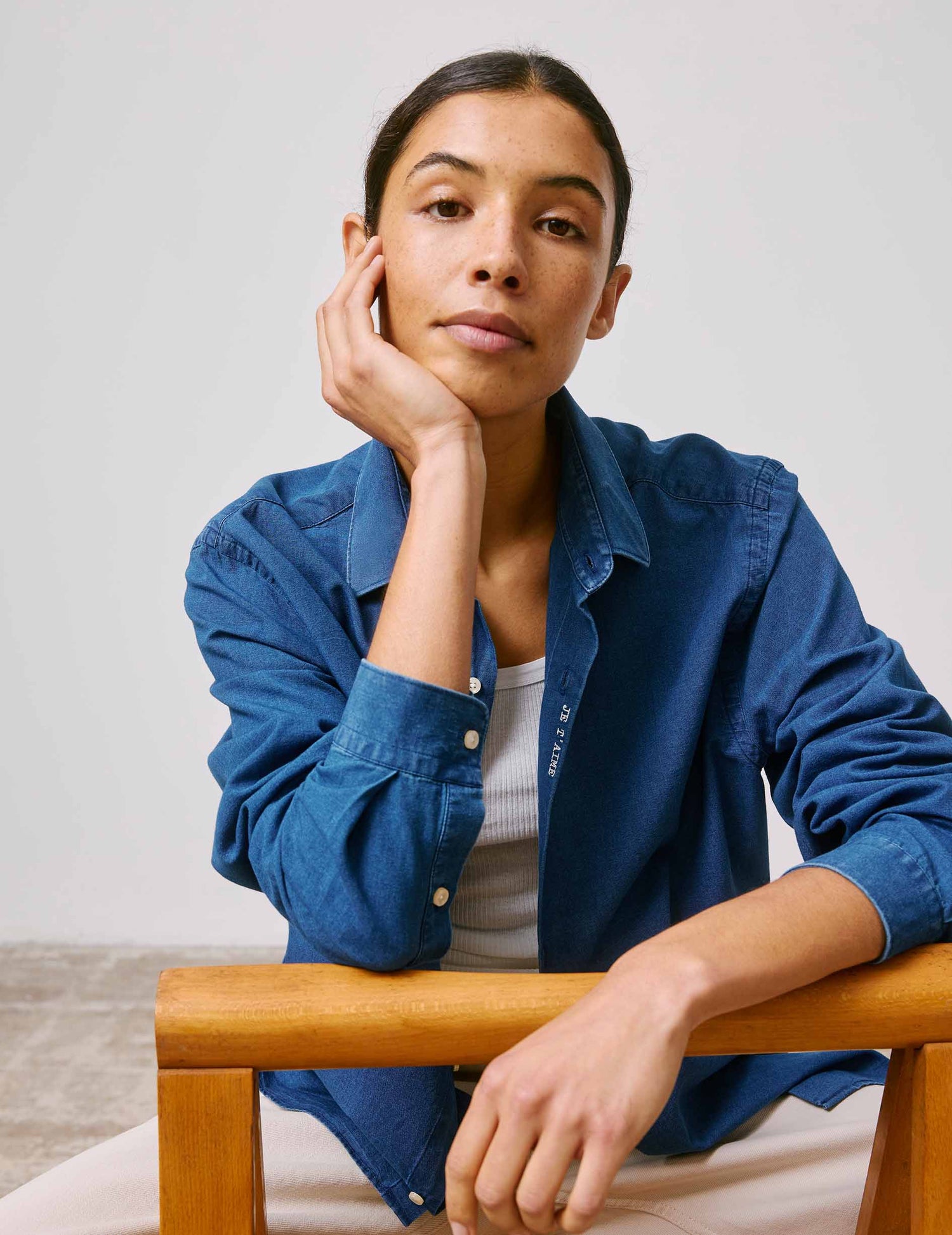 Chemise mixte Je t'aime en denim - Denim - Col Figaret#9