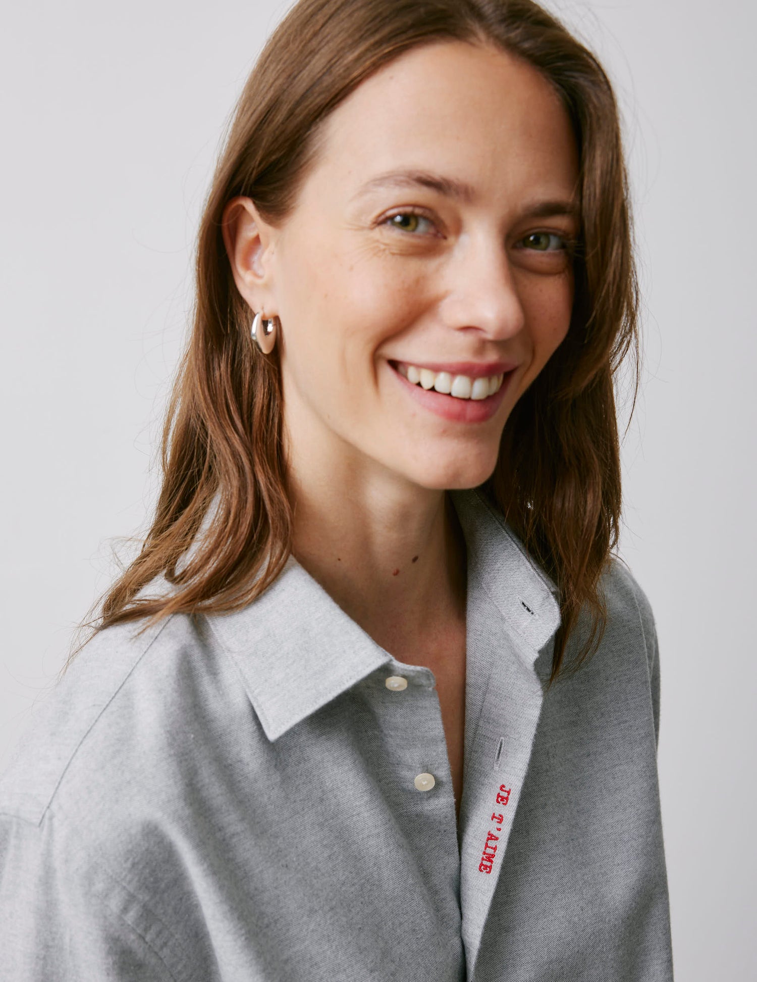 Chemise mixte "Je t'aime" grise - Flanelle - Col Figaret#6