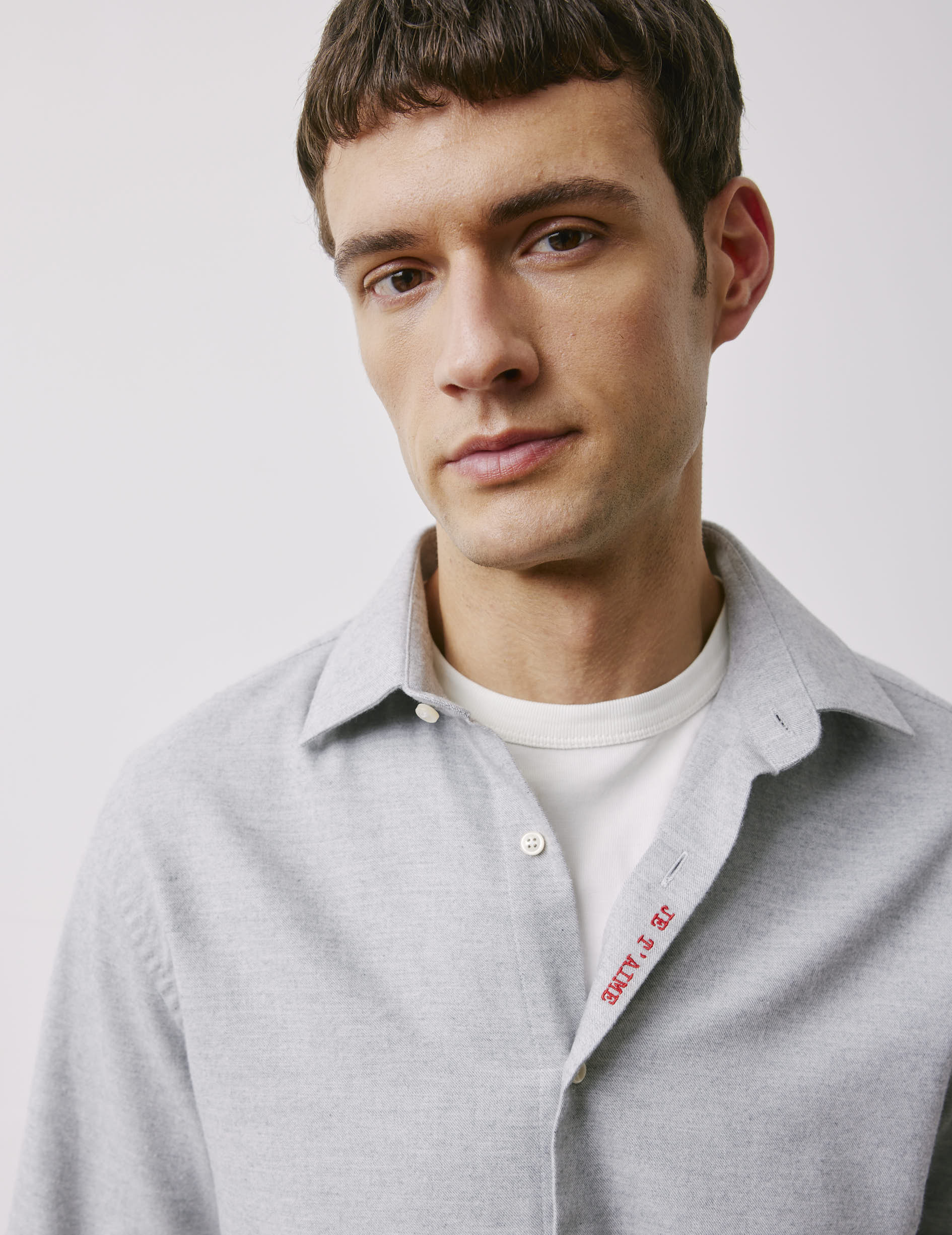 Chemise mixte "Je t'aime" grise - Flanelle - Col Figaret