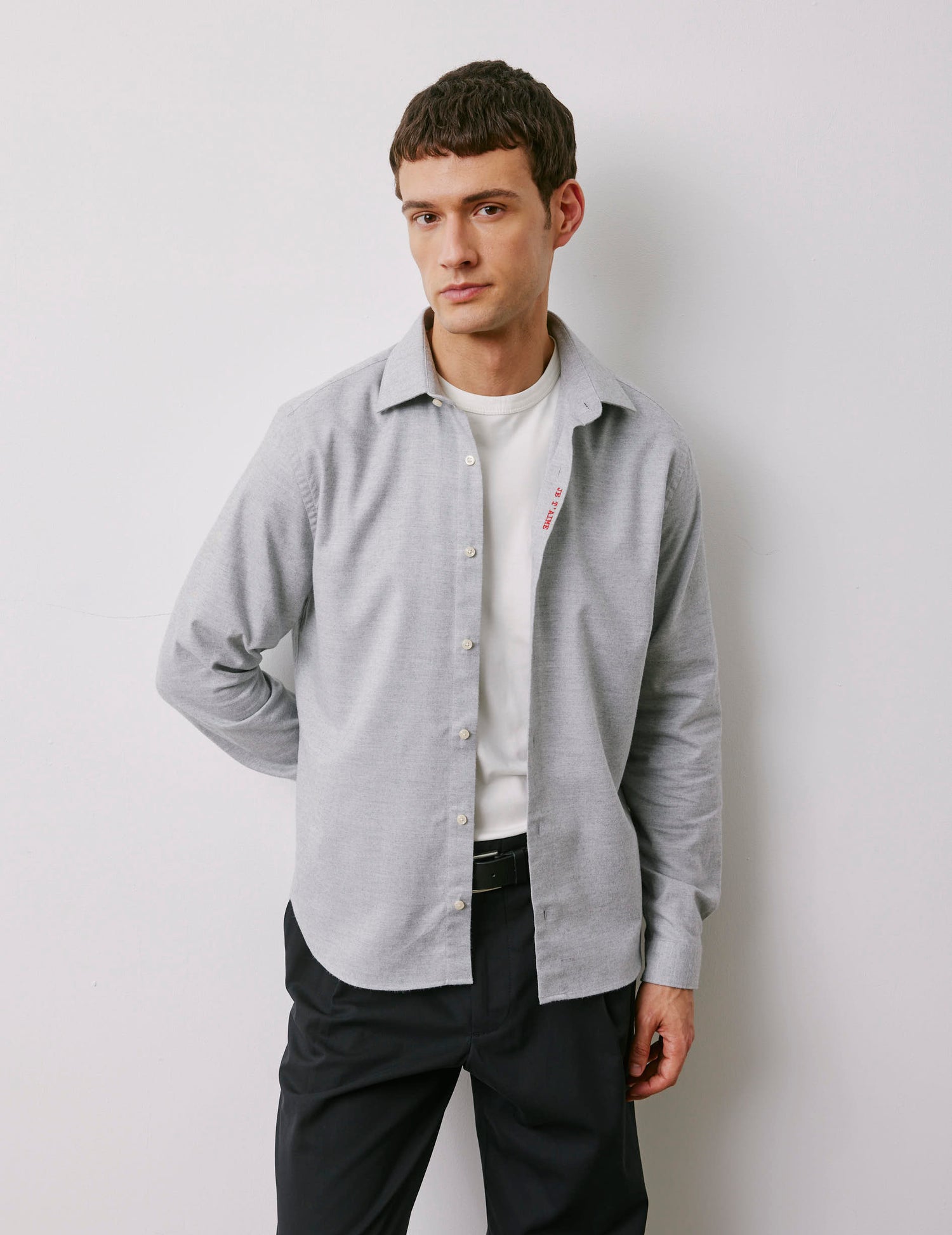 Chemise mixte "Je t'aime" grise - Flanelle - Col Figaret#4