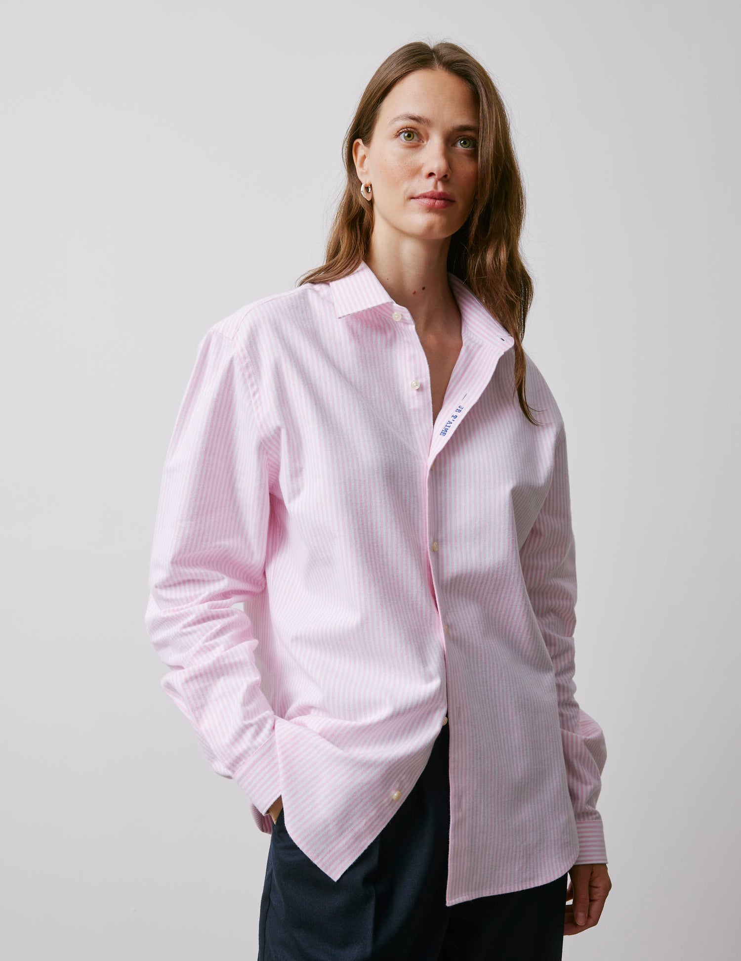 Chemise mixte "Je t'aime" rayée rose - Oxford gratté - Col Figaret#7