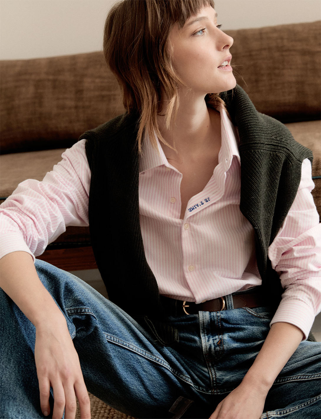 Chemise mixte "Je t'aime" rayée rose