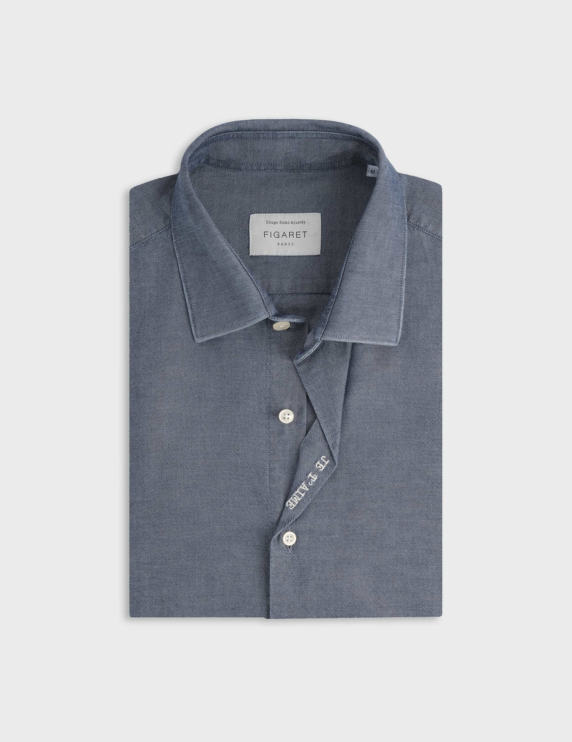 Chemise mixte "Je t'aime" en denim bleu - Denim - Col Figaret