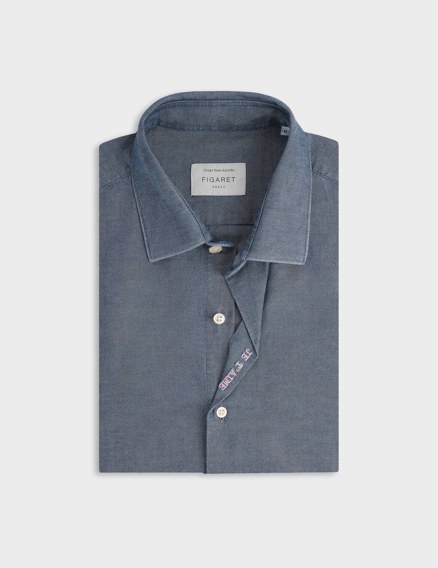 Chemise mixte "Je t'aime" en denim bleu - Denim - Col Figaret#8