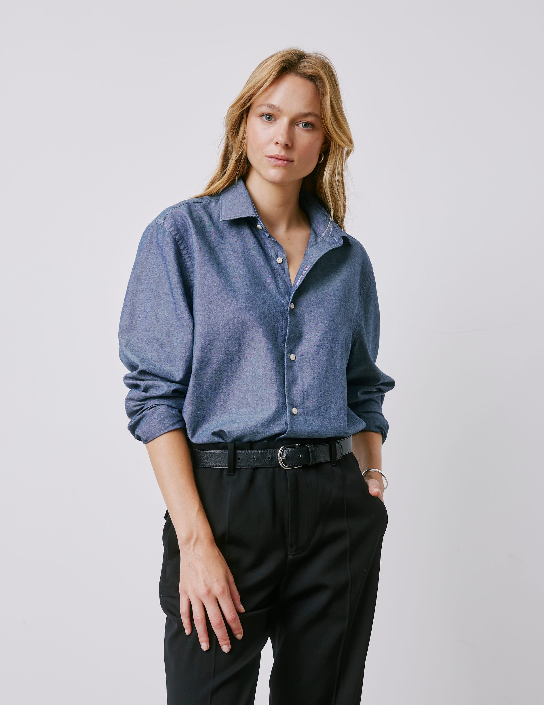 Chemise mixte "Je t'aime" en denim bleu - Denim - Col Figaret