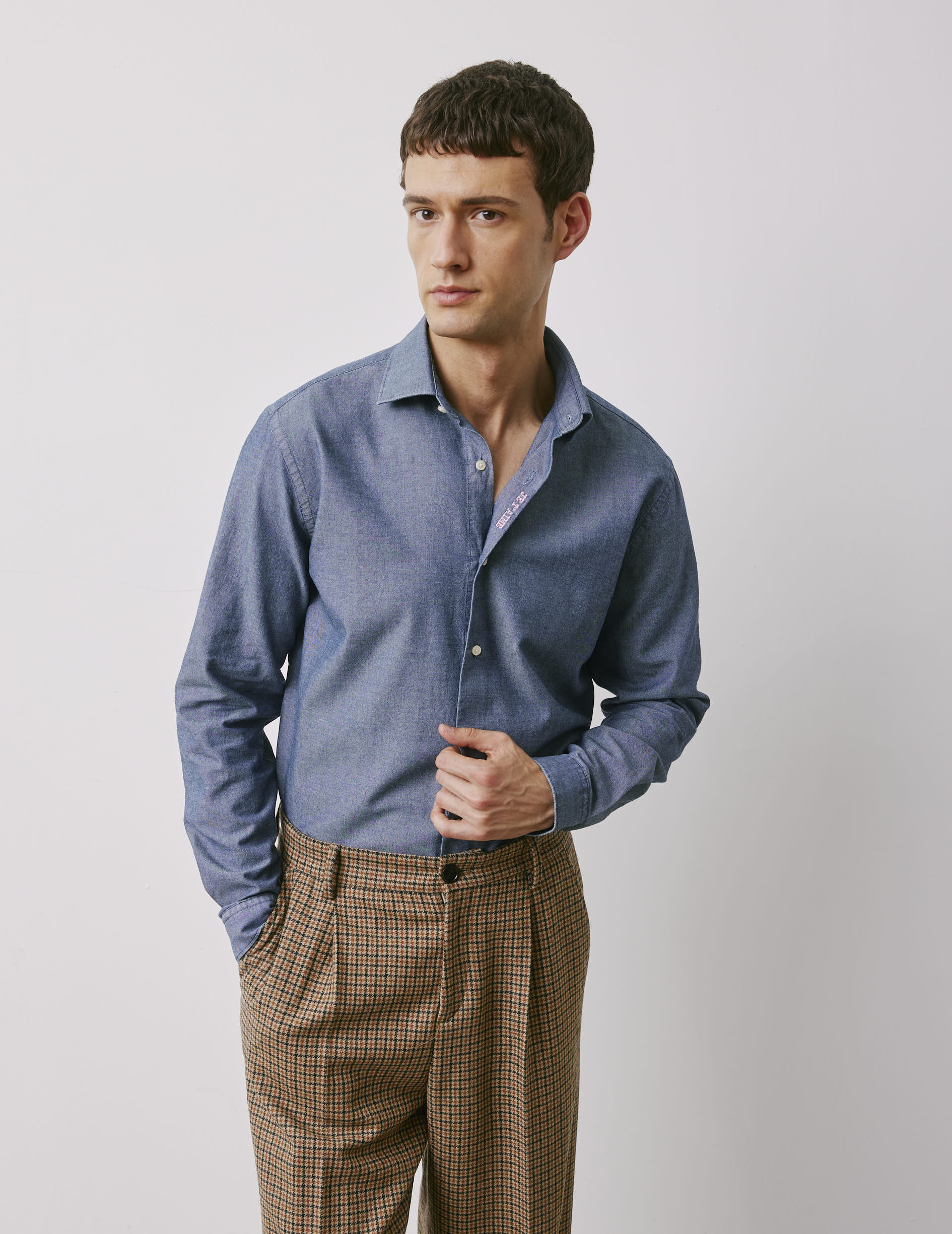 Chemise mixte "Je t'aime" en denim bleu - Denim - Col Figaret