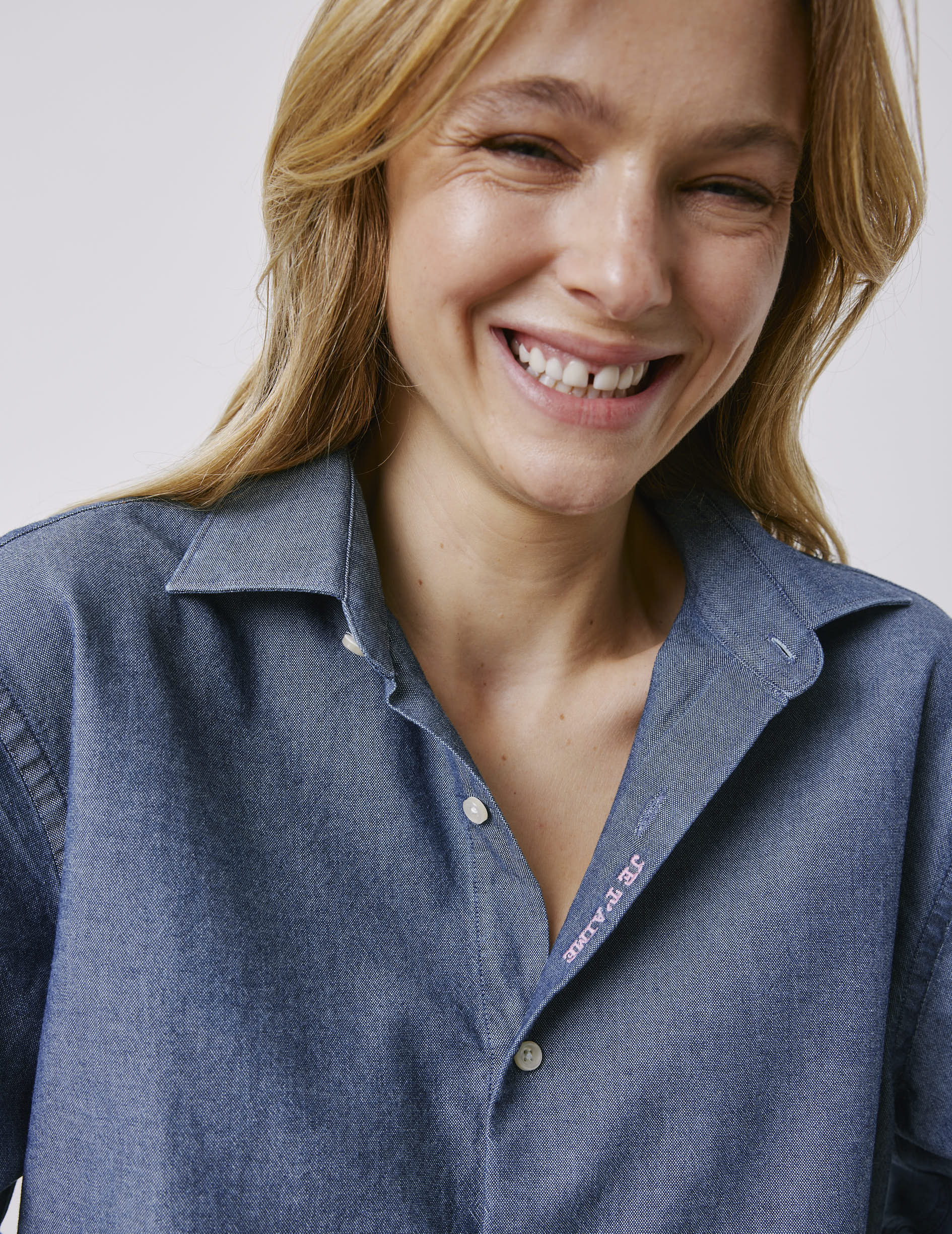 Chemise mixte "Je t'aime" en denim bleu - Denim - Col Figaret