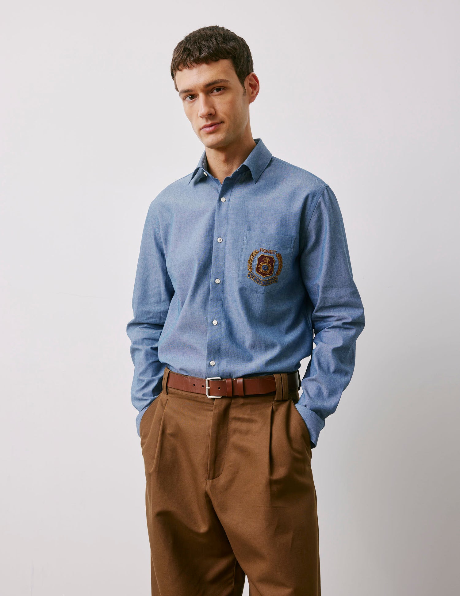 Chemise Paolo bleue - Chambray - Col Français#3