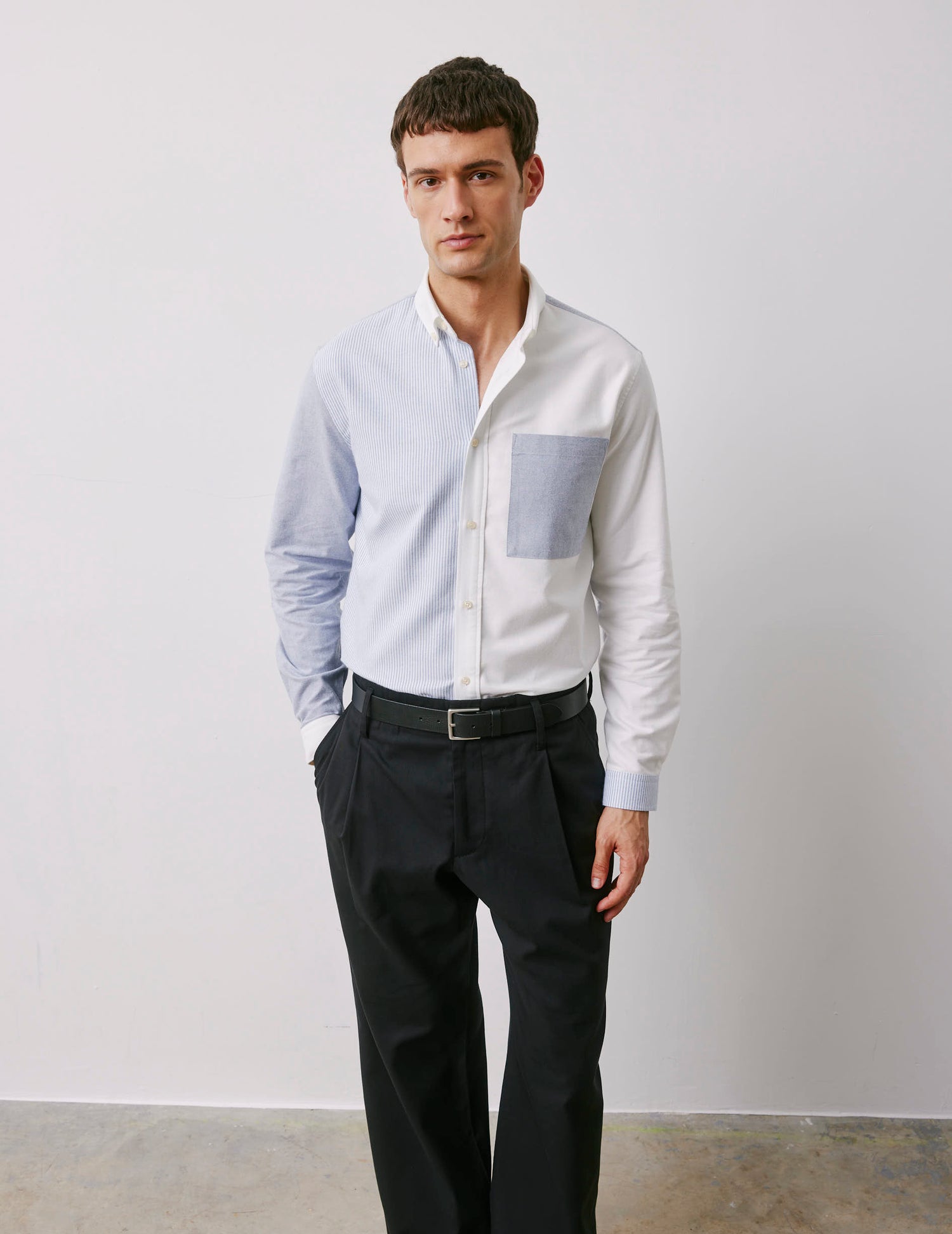 Fun shirt William rayée bleu marine - Oxford gratté - Col Américain#3