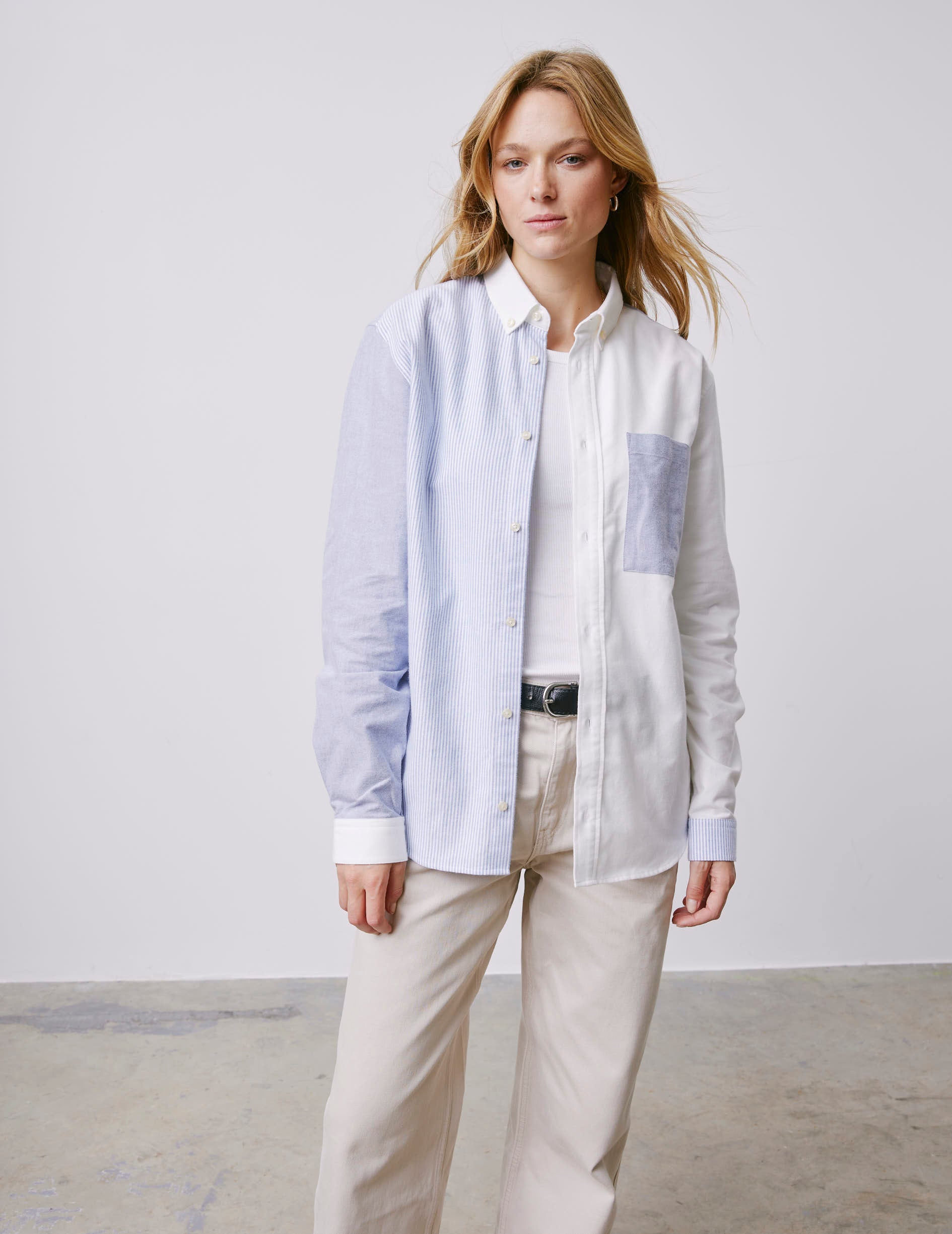 Fun shirt William rayée bleu marine - Oxford gratté - Col Américain