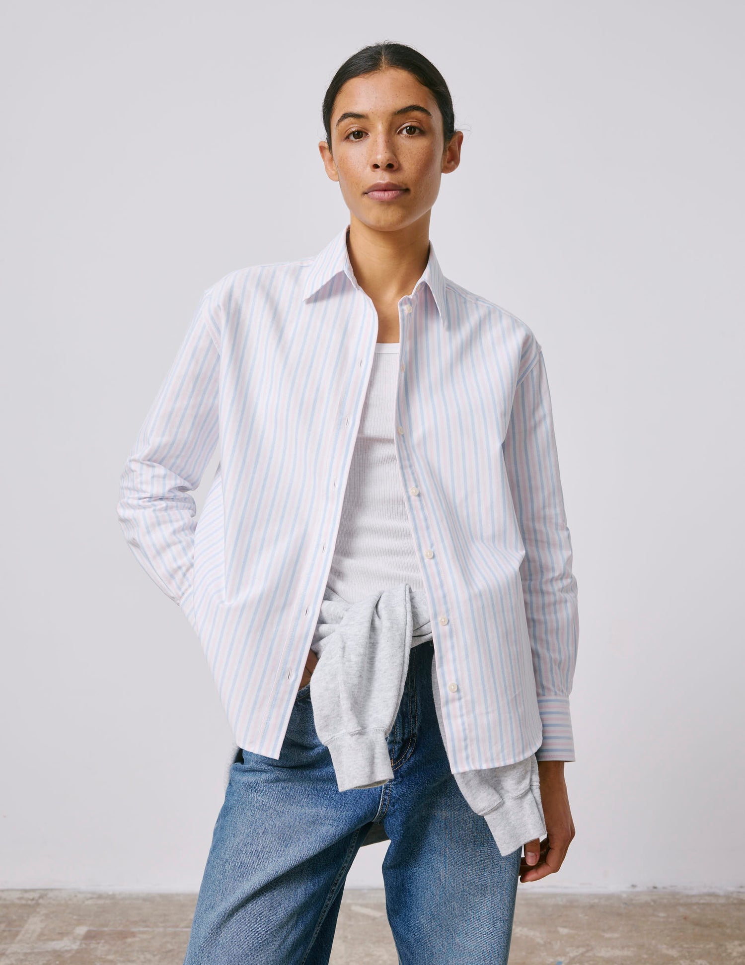 Chemise Ambre rayée rose - Oxford - Col Chemise