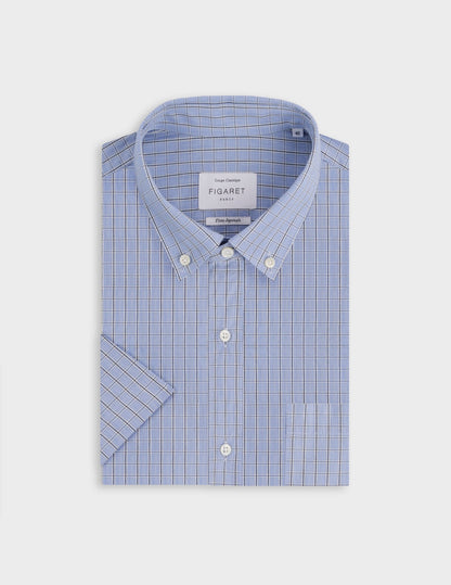 Chemise classique manches courtes à carreaux bleus