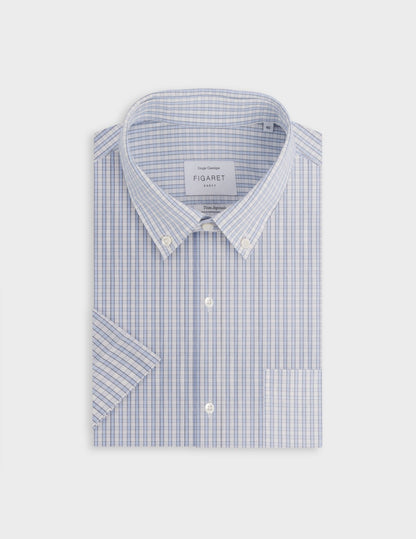 Short-sleeved classic shirt with blue checks